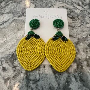 Yellow and Green Beaded Earrings